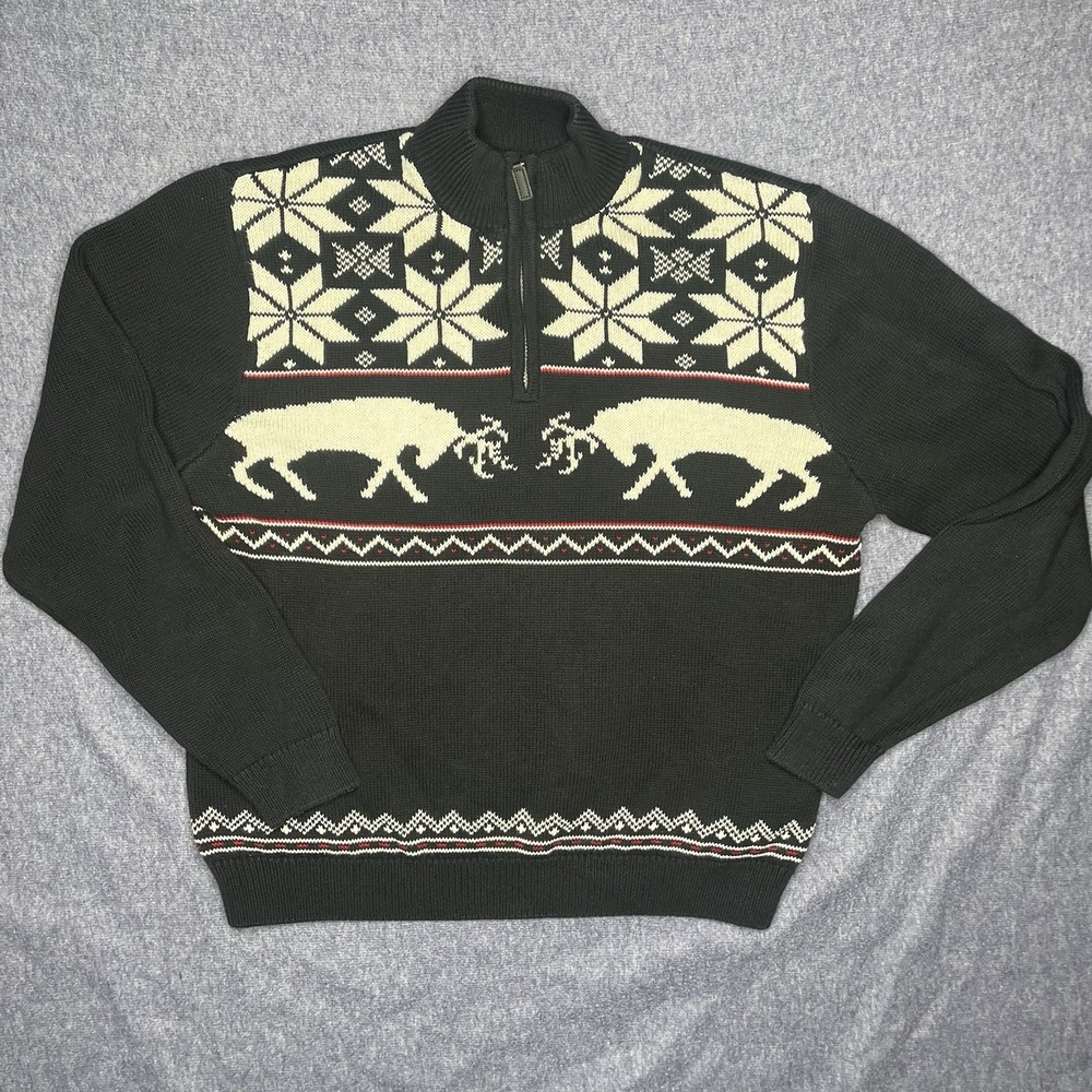 Chaps Black and White‎ Men's Christmas Sweater Size: X-Large Fair Isle Sweater - Picture 2 of 6